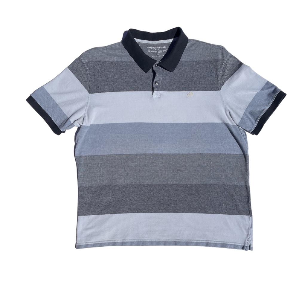 Mens BANANA REPUBLIC Multi gray Striped Polo shirt XL 2-button
